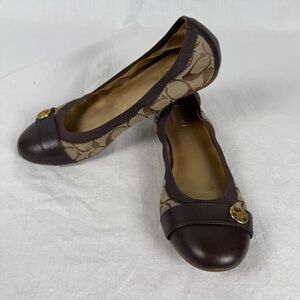 Coach Brown Signature Canvas Cap-Toe Ballet Flats